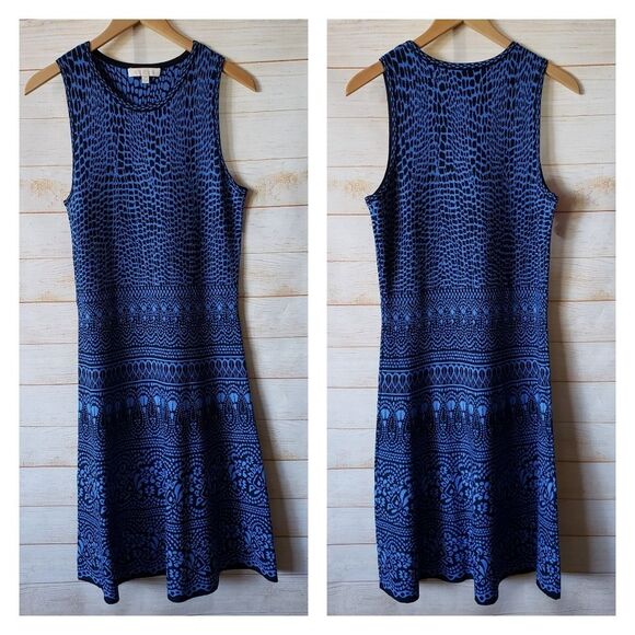 Etcetera Fit and Flare Knit Sleeveless Dress Blue Black Women's Size Medium - Picture 1 of 8